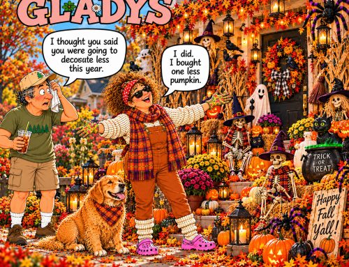 🎃😂 Cut back on fall decorating? Gladys did…She bought ONE less pumpkin!